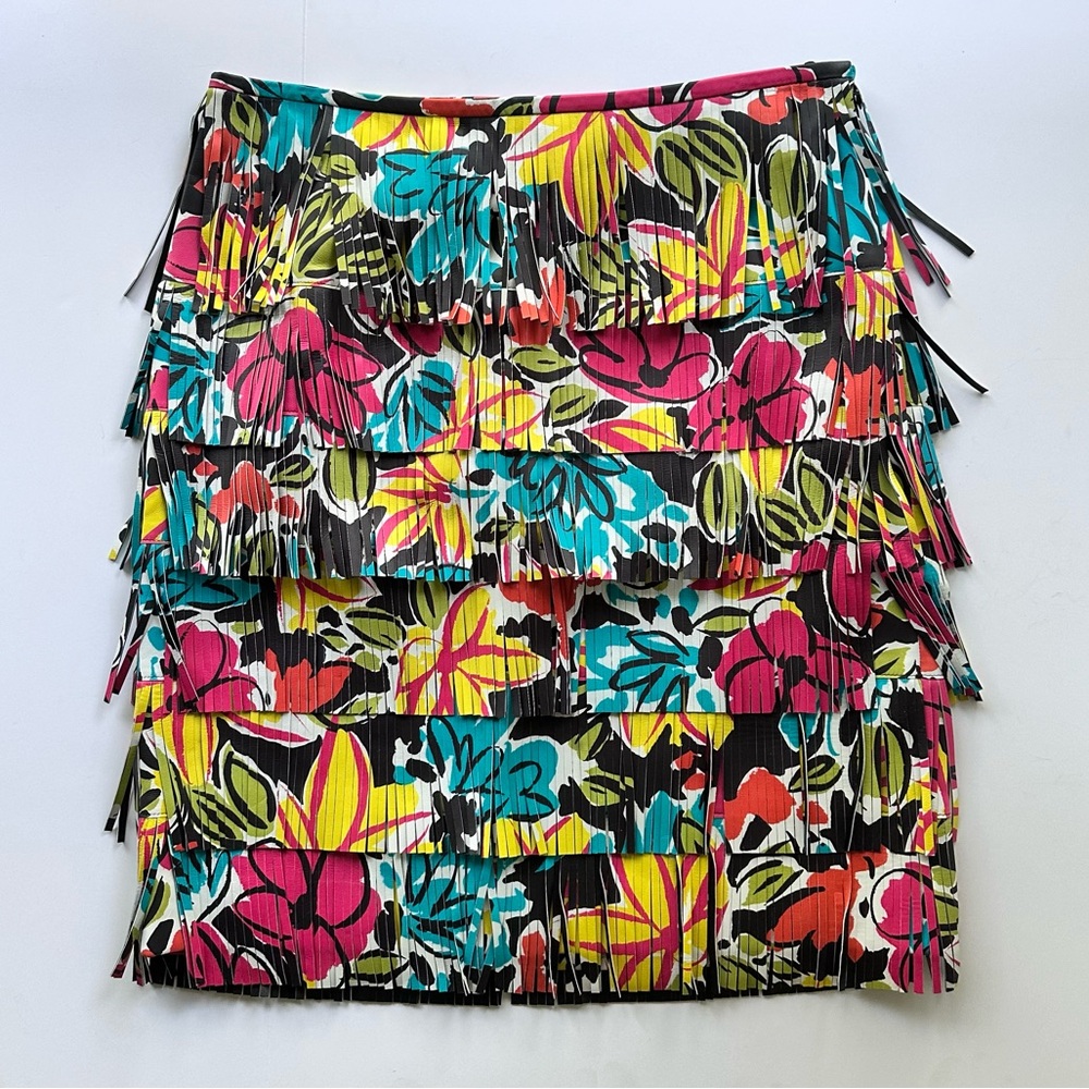 Michael Kors Collection Runway Floral Fringe Lambskin Leather Skirt 10 Italy